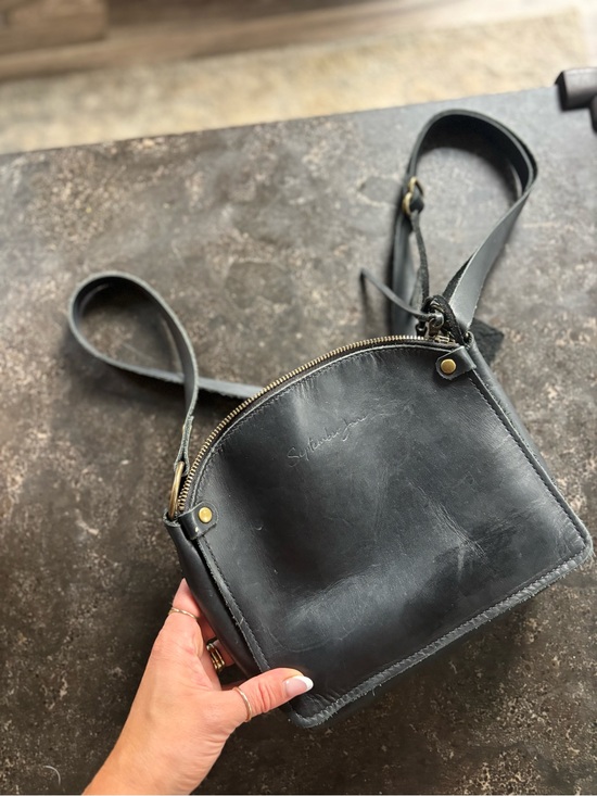 Handbags - Black Leather Crossbody Bag with Gold Hardware
